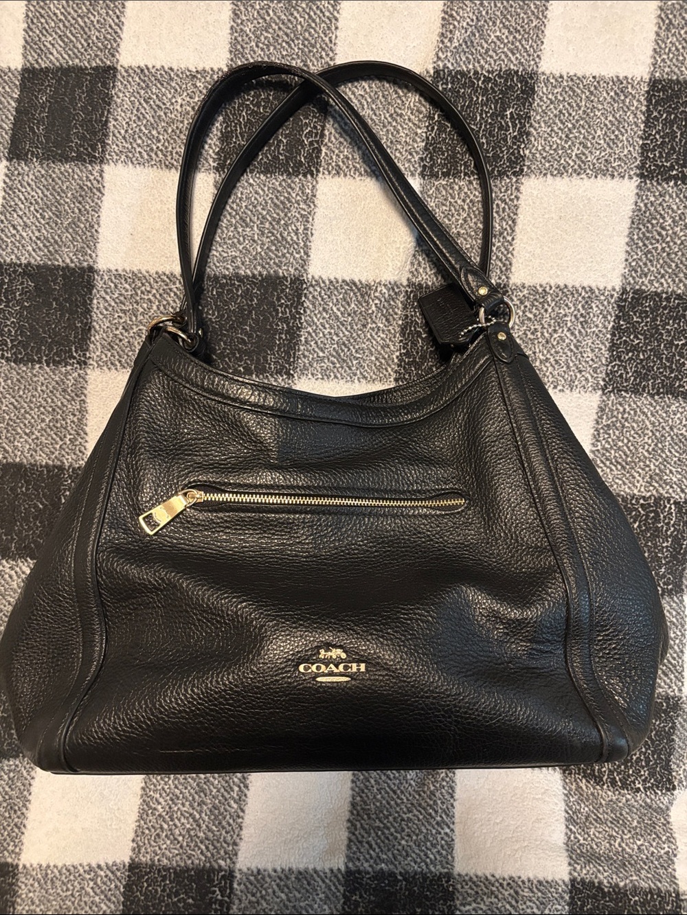 Coach Black Pebbled Leather Shoulder Bag with Gold Hardware